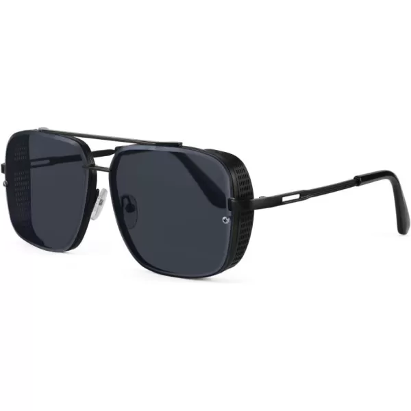 FEISEDY Sunglasses Mens Women Vintage Pilot Square Trendy Metal Steampunk Fishing Driving Sun Glasses B2894Gun Grey Frame Gradient Grey