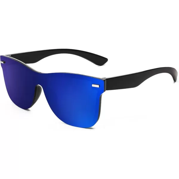 FEISEDY Sunglasses Rimless Mirrored Sun Glasses with Reflective OnePiece Lens B4114Black FrameBlue Mirror