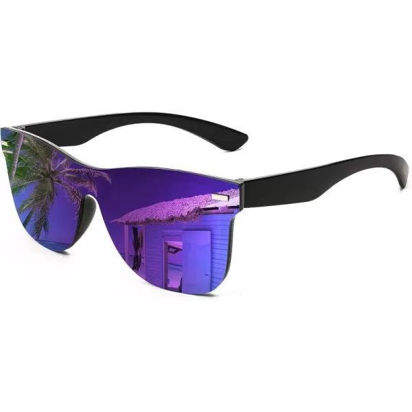 FEISEDY Sunglasses Rimless Mirrored Sun Glasses with Reflective OnePiece Lens B4114Dark Lavender Mirror