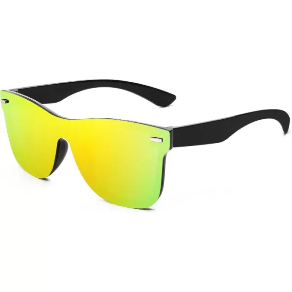 FEISEDY Sunglasses Rimless Mirrored Sun Glasses with Reflective OnePiece Lens B4114Gold Mirror