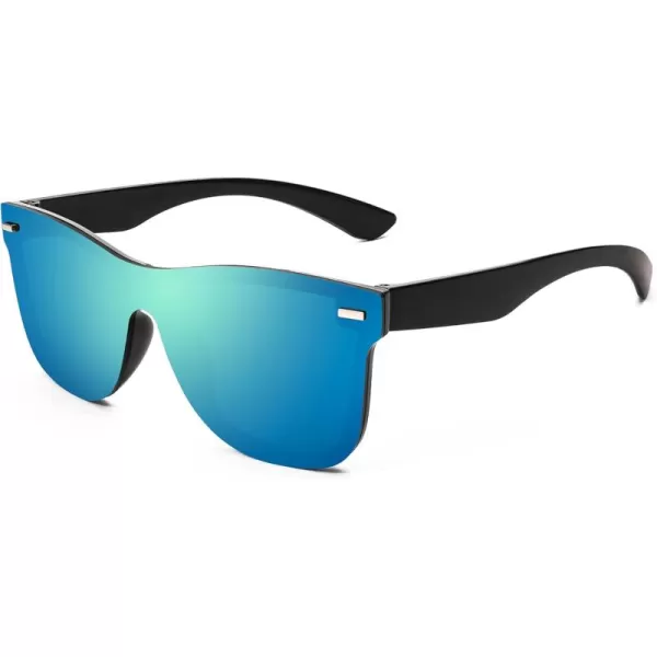 FEISEDY Sunglasses Rimless Mirrored Sun Glasses with Reflective OnePiece Lens B4114Light Blue Mirror