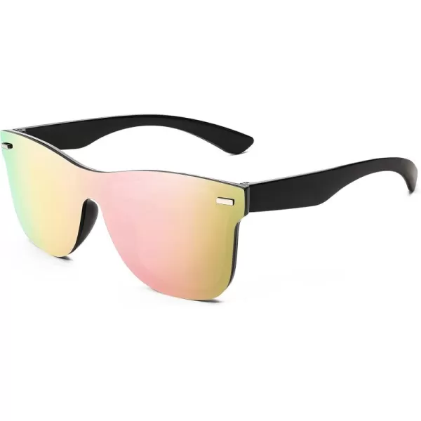 FEISEDY Sunglasses Rimless Mirrored Sun Glasses with Reflective OnePiece Lens B4114Pink Mirror Polarized
