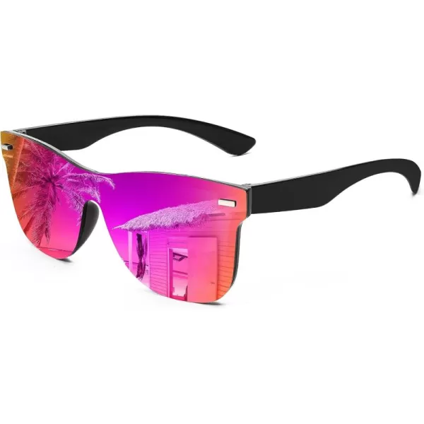 FEISEDY Sunglasses Rimless Mirrored Sun Glasses with Reflective OnePiece Lens B4114Purple Mirror