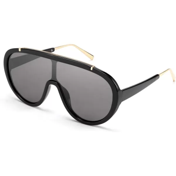 FEISEDY Sunglasses Women Oversized One Piece Frame UV400 Sun Glasses Trendy Retro Shades B2580Black Mirrored
