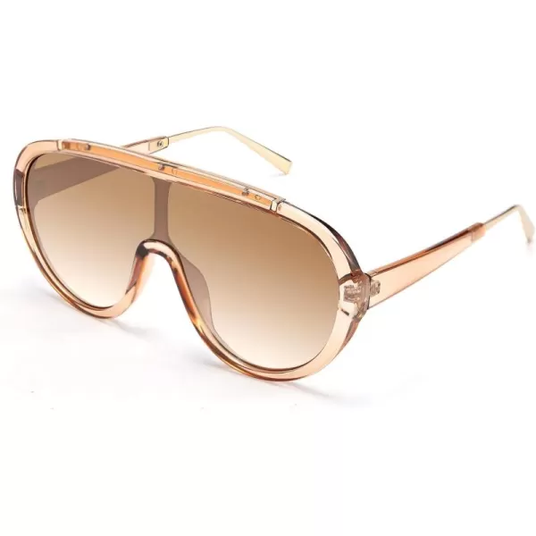 FEISEDY Sunglasses Women Oversized One Piece Frame UV400 Sun Glasses Trendy Retro Shades B2580Champagne Mirrored