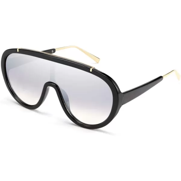 FEISEDY Sunglasses Women Oversized One Piece Frame UV400 Sun Glasses Trendy Retro Shades B2580Gradient Purple Mirrored