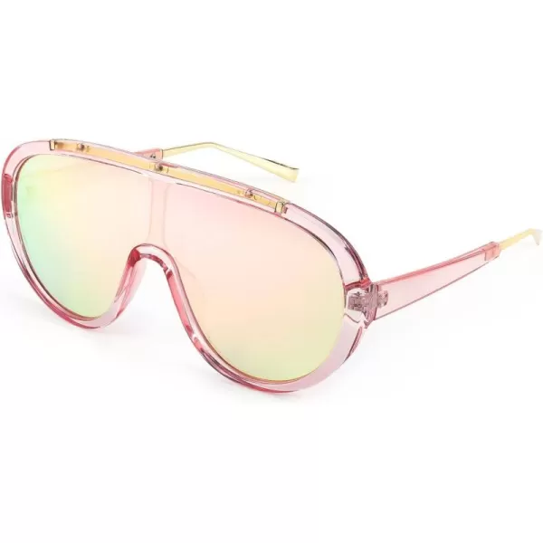 FEISEDY Sunglasses Women Oversized One Piece Frame UV400 Sun Glasses Trendy Retro Shades B2580Pink Mirrored