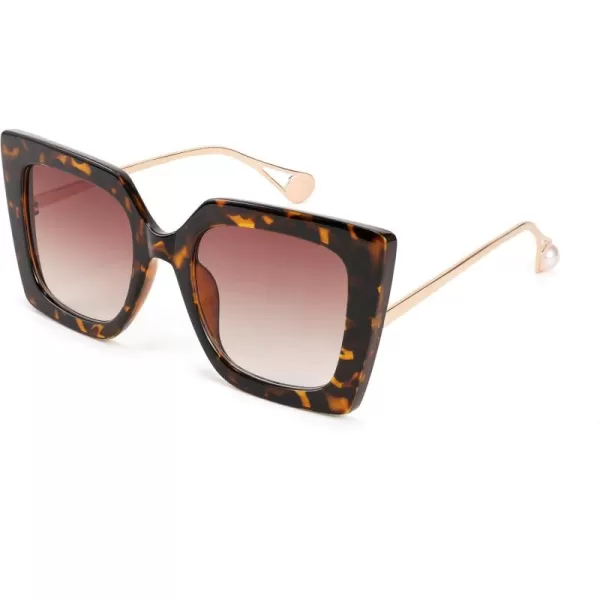 FEISEDY Sunglasses Womens Trendy Oversized Square Shades Pearl Inlay Cat Eye Frame UV400 Protection B2625Leopard