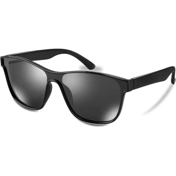 FEISEDY Trendy Square Polarized Sunglasses for Women Men one piece Mirror Flat Lens Anti Reflective B2814Black LensBlack Frame