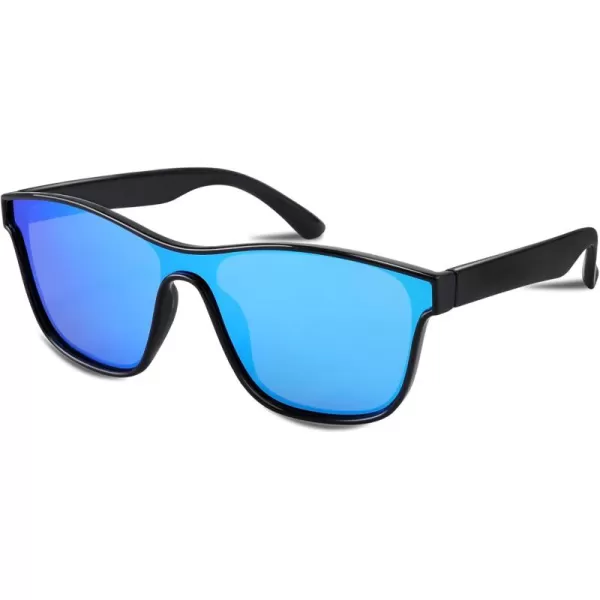 FEISEDY Trendy Square Polarized Sunglasses for Women Men one piece Mirror Flat Lens Anti Reflective B2814Blue Mirror LensBlack Frame