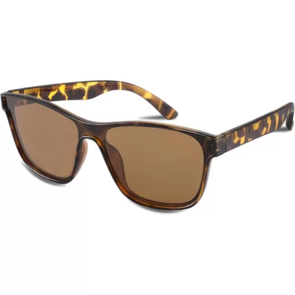 FEISEDY Trendy Square Polarized Sunglasses for Women Men one piece Mirror Flat Lens Anti Reflective B2814Tea LensLeopard Frame