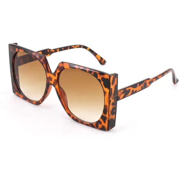 FEISEDY Vintage Big Square Sunglasses Women Fashion Large Shapes 100 UV400 Protection B2749Leopard Frame  Gradual Tea Lens