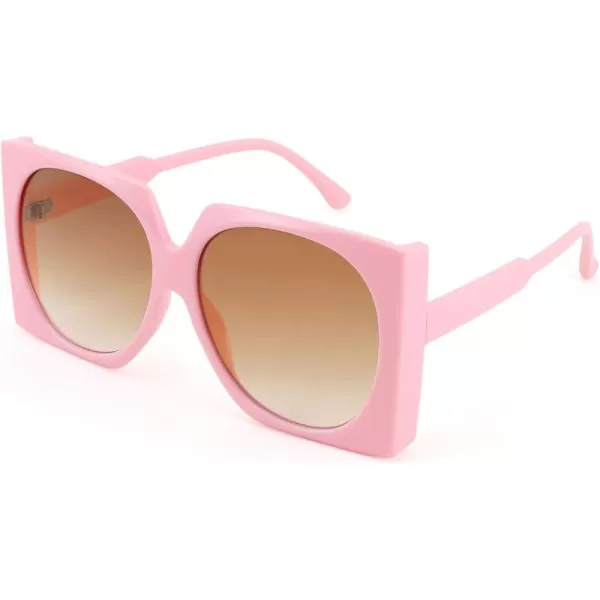 FEISEDY Vintage Big Square Sunglasses Women Fashion Large Shapes 100 UV400 Protection B2749Pink Frame  Gradual Tea Lens