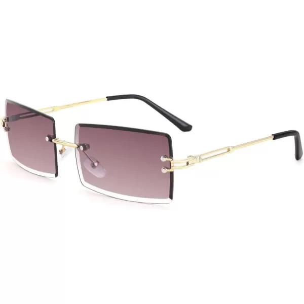 FEISEDY Vintage Rimless Sunglasses Rectangle Frameless Candy Color Glasses Women Men B264202 Purplish Red