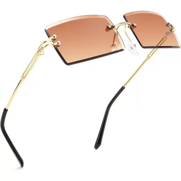 FEISEDY Vintage Rimless Sunglasses Rectangle Frameless Candy Color Glasses Women Men B264203 Tea