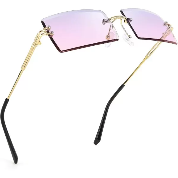 FEISEDY Vintage Rimless Sunglasses Rectangle Frameless Candy Color Glasses Women Men B264204 Purple Pink