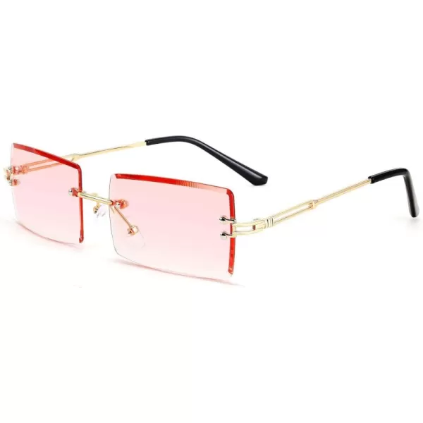 FEISEDY Vintage Rimless Sunglasses Rectangle Frameless Candy Color Glasses Women Men B264205 Glamour Pink
