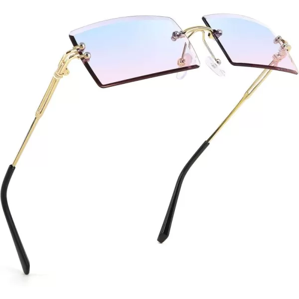 FEISEDY Vintage Rimless Sunglasses Rectangle Frameless Candy Color Glasses Women Men B264206 Blue Pink