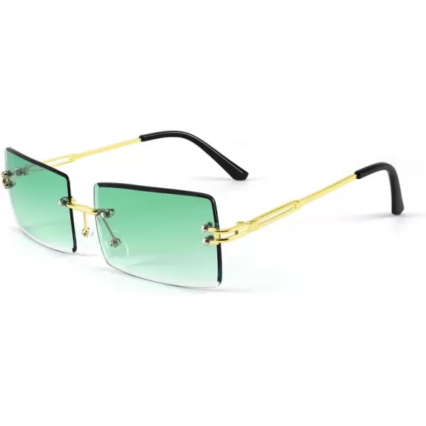 FEISEDY Vintage Rimless Sunglasses Rectangle Frameless Candy Color Glasses Women Men B264207 Gradual Green