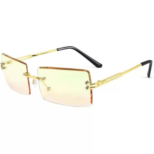 FEISEDY Vintage Rimless Sunglasses Rectangle Frameless Candy Color Glasses Women Men B264208 Yellow Pink