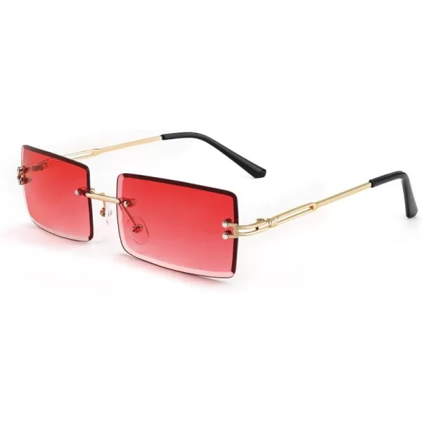 FEISEDY Vintage Rimless Sunglasses Rectangle Frameless Candy Color Glasses Women Men B264209 Red