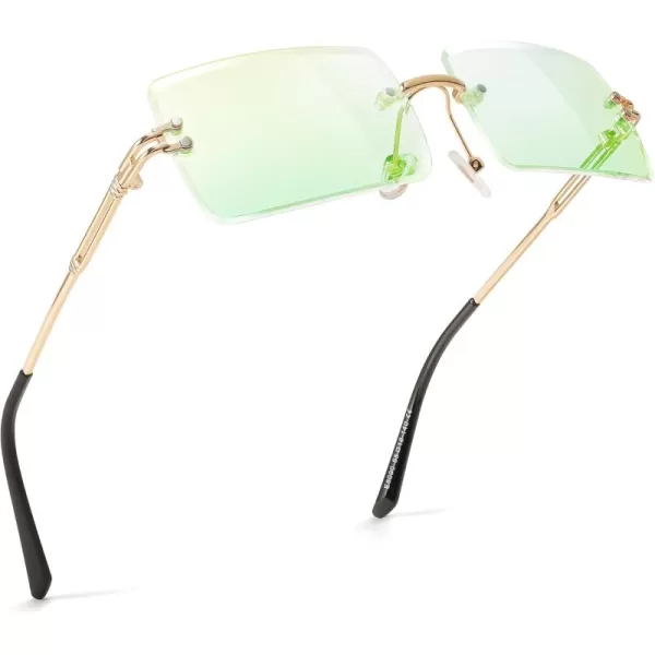 FEISEDY Vintage Rimless Sunglasses Rectangle Frameless Candy Color Glasses Women Men B264211 Green Mirror