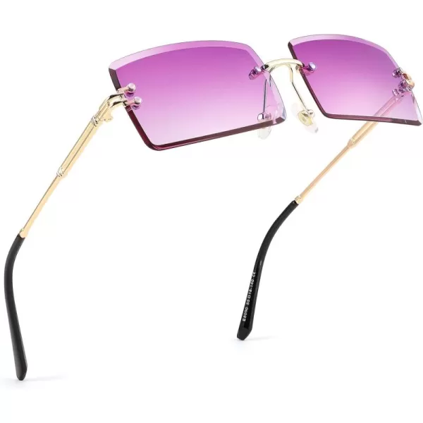 FEISEDY Vintage Rimless Sunglasses Rectangle Frameless Candy Color Glasses Women Men B264212 Gradual Purple Lavender
