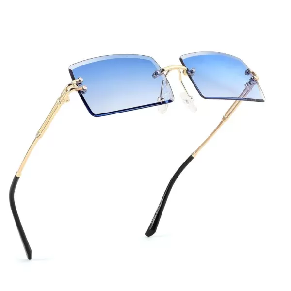 FEISEDY Vintage Rimless Sunglasses Rectangle Frameless Candy Color Glasses Women Men B264213 Gradual Blue