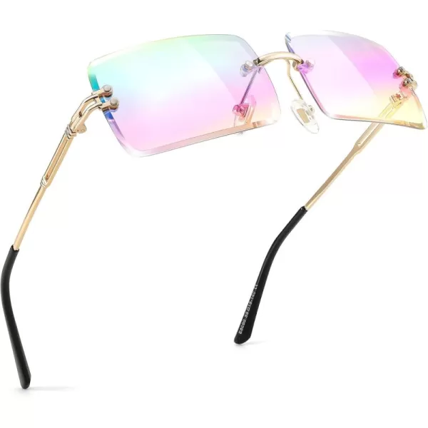 FEISEDY Vintage Rimless Sunglasses Rectangle Frameless Candy Color Glasses Women Men B264214 Multicolor