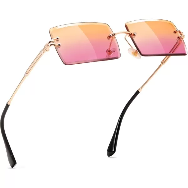 FEISEDY Vintage Rimless Sunglasses Rectangle Frameless Candy Color Glasses Women Men B264215 Orange Purple
