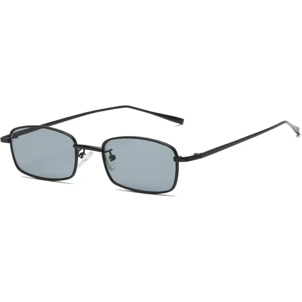 FEISEDY Vintage Small Rectangle Sunglasses Women Men Retro Trendy Square Metal Frame Sun Glasses B2295BlackGray