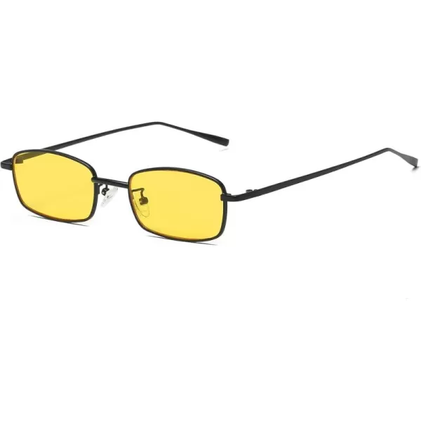 FEISEDY Vintage Small Rectangle Sunglasses Women Men Retro Trendy Square Metal Frame Sun Glasses B2295BlackYellow