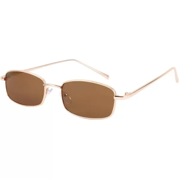 FEISEDY Vintage Small Rectangle Sunglasses Women Men Retro Trendy Square Metal Frame Sun Glasses B2295GlodBrown