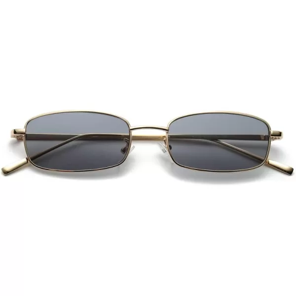 FEISEDY Vintage Small Rectangle Sunglasses Women Men Retro Trendy Square Metal Frame Sun Glasses B2295GlodGray