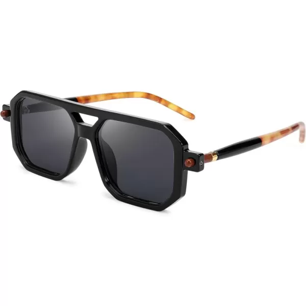FEISEDY Vintage Square 70s Flat Aviator Sunglasses Women Men Classic Retro Stylish Frame UV400 Sunglasses B2622001 Black Frame  Grey Lens