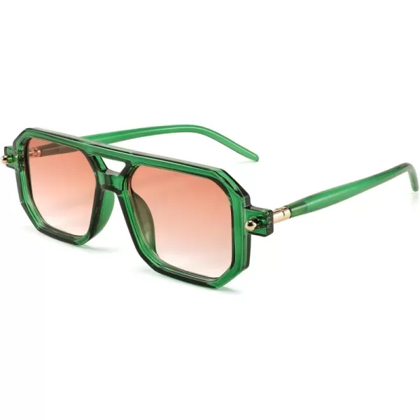 FEISEDY Vintage Square 70s Flat Aviator Sunglasses Women Men Classic Retro Stylish Frame UV400 Sunglasses B2622005 Transparent Green  Gradient Orange Lens