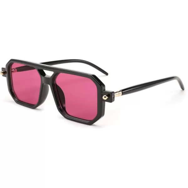 FEISEDY Vintage Square 70s Flat Aviator Sunglasses Women Men Classic Retro Stylish Frame UV400 Sunglasses B2622009 Black Frame  Purple Lens