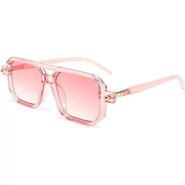 FEISEDY Vintage Square 70s Flat Aviator Sunglasses Women Men Classic Retro Stylish Frame UV400 Sunglasses B2622010 Transparent Pink  Gradient Pink Lens