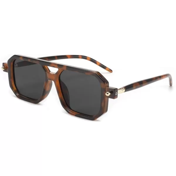 FEISEDY Vintage Square 70s Flat Aviator Sunglasses Women Men Classic Retro Stylish Frame UV400 Sunglasses B2622011 Brown Tortoise Frame  Grey Lens