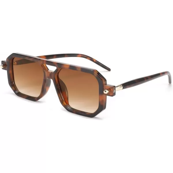 FEISEDY Vintage Square 70s Flat Aviator Sunglasses Women Men Classic Retro Stylish Frame UV400 Sunglasses B2622012 Brown Tortoise Frame  Gradient Tea Lens