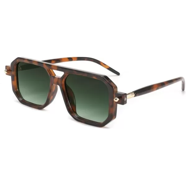 FEISEDY Vintage Square 70s Flat Aviator Sunglasses Women Men Classic Retro Stylish Frame UV400 Sunglasses B2622013 Brown Tortoise Frame  Gradient Dark Green Lens