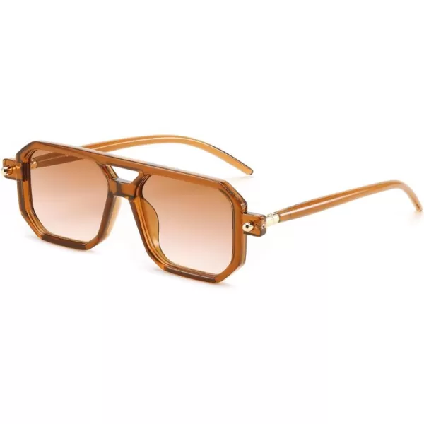 FEISEDY Vintage Square 70s Flat Aviator Sunglasses Women Men Classic Retro Stylish Frame UV400 Sunglasses B2622015 Brown Frame  Gradient Tea Lens