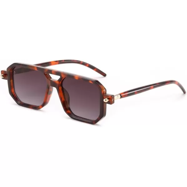 FEISEDY Vintage Square 70s Flat Aviator Sunglasses Women Men Classic Retro Stylish Frame UV400 Sunglasses B2622018 Brown Tortoise Frame  Gradient Grey Purple Lens