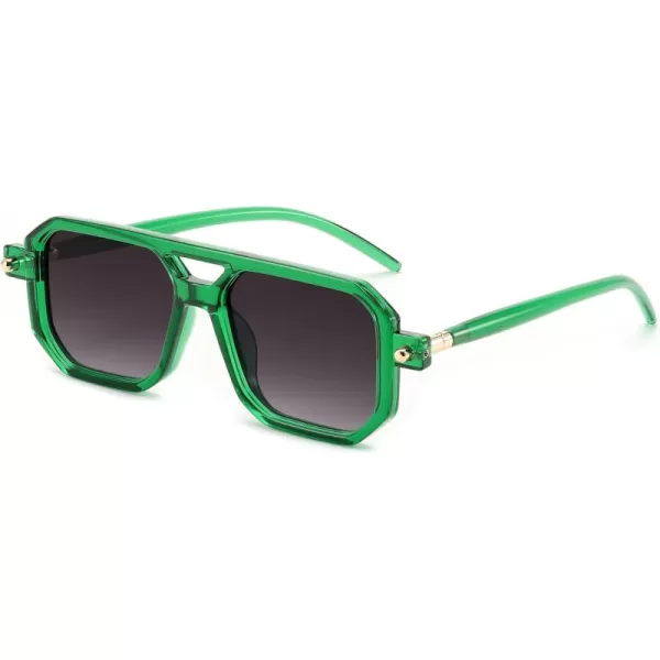 FEISEDY Vintage Square 70s Flat Aviator Sunglasses Women Men Classic Retro Stylish Frame UV400 Sunglasses B2622020 Transparent Green  Gradient Grey Lens