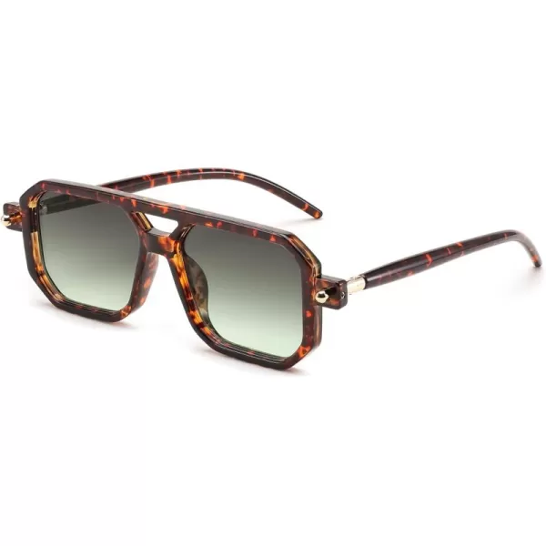 FEISEDY Vintage Square 70s Flat Aviator Sunglasses Women Men Classic Retro Stylish Frame UV400 Sunglasses B2622021 Tortoise Frame  Gradient Grey Green Yellow Lens