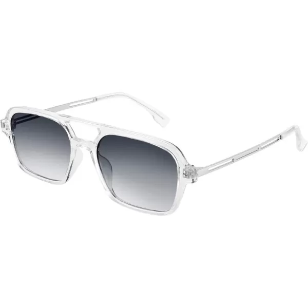 FEISEDY Vintage Square 70s Flat Aviator Sunglasses Women Men Metal Design Shades B2752Transparent FrameGradient Grey Lens