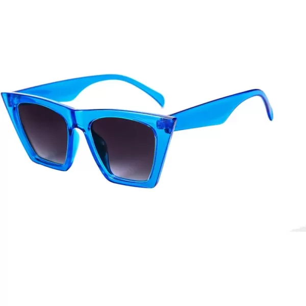 FEISEDY Vintage Square Cat Eye Sunglasses Women Trendy Cateye Sunglasses B2473Clear Blue