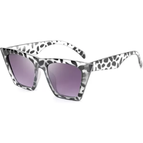 FEISEDY Vintage Square Cat Eye Sunglasses Women Trendy Cateye Sunglasses B2473Clear Grey Leopard