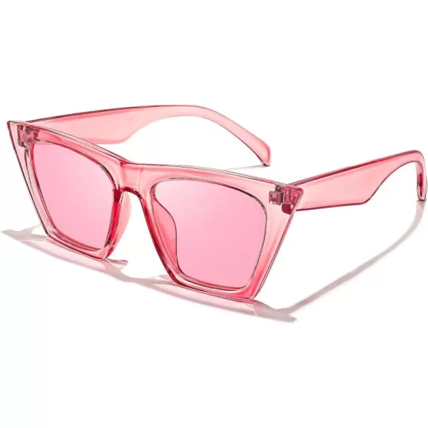 FEISEDY Vintage Square Cat Eye Sunglasses Women Trendy Cateye Sunglasses B2473Clear Pink