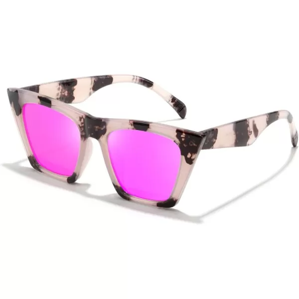 FEISEDY Vintage Square Cat Eye Sunglasses Women Trendy Cateye Sunglasses B2473Pink Marble Frame